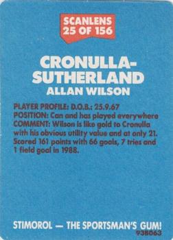 1989 Scanlens #25 Allan Wilson Back